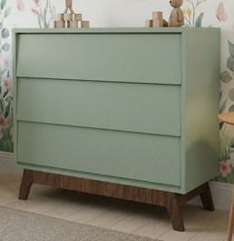 Cômoda de Bebê Raika 3 Gavetas Verde Jardim com Pé Mel