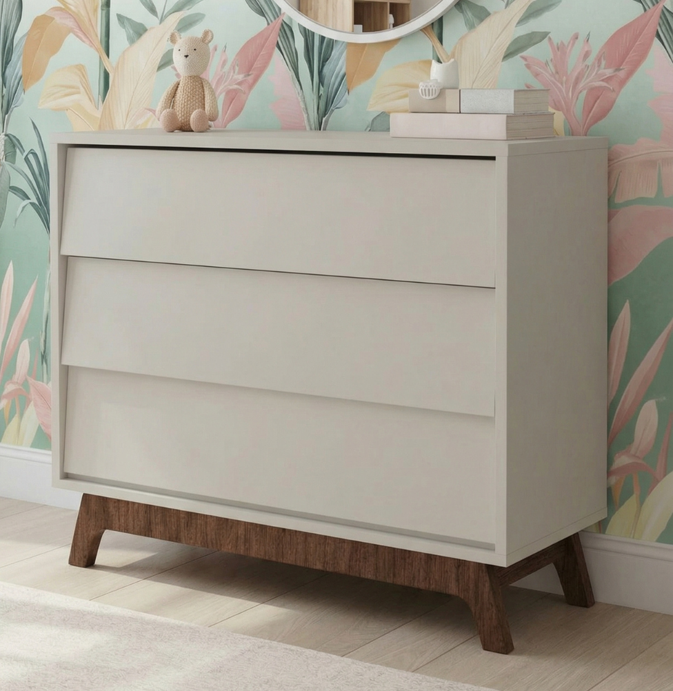 Cômoda de Bebê Raika 3 Gavetas Greige Com Pé Mel