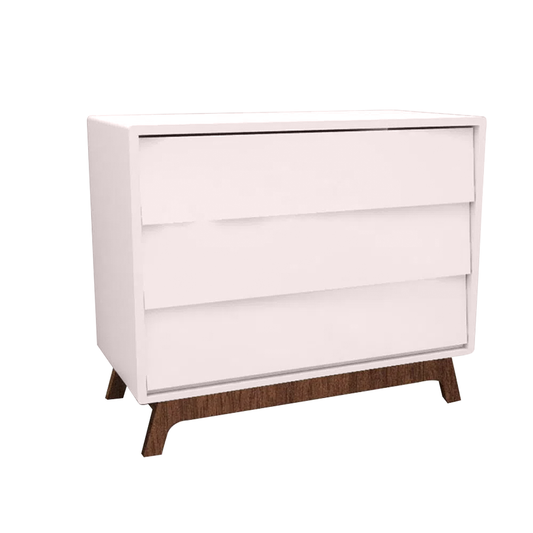 Cômoda de Bebê Raika 3 Gavetas Rosa Claro com Pé Mel