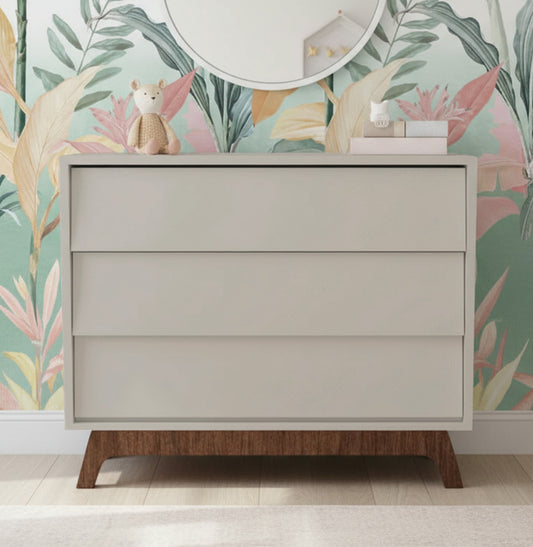 Cômoda de Bebê Raika 3 Gavetas Greige Com Pé Mel