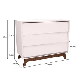 Cômoda de Bebê Raika 3 Gavetas Rosa Claro com Pé Mel