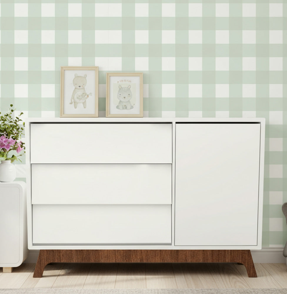 Cômoda de Bebê Raika Com Porta Branco com Pé Mel