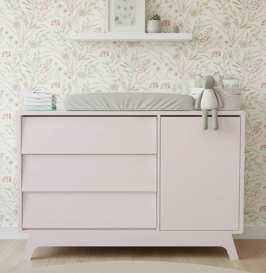 Cômoda de Bebê Raika com Porta Rosa Claro