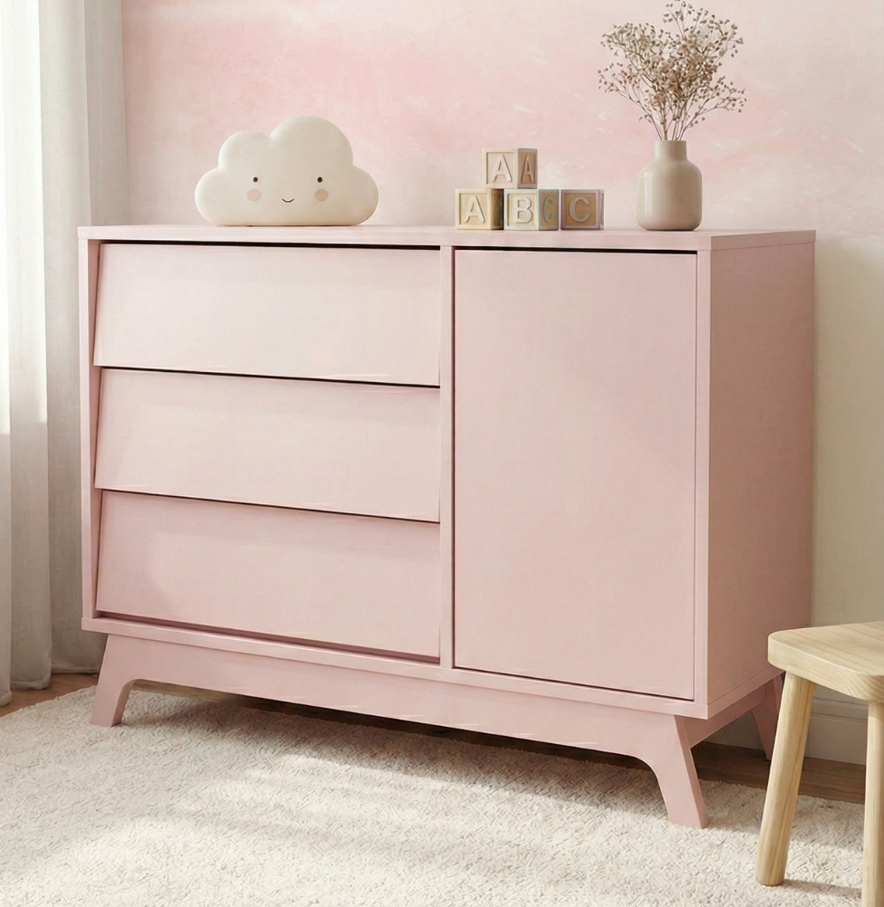 Cômoda de Bebê Raika com Porta Rosa Claro