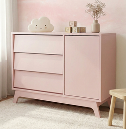 Cômoda de Bebê Raika com Porta Rosa Claro