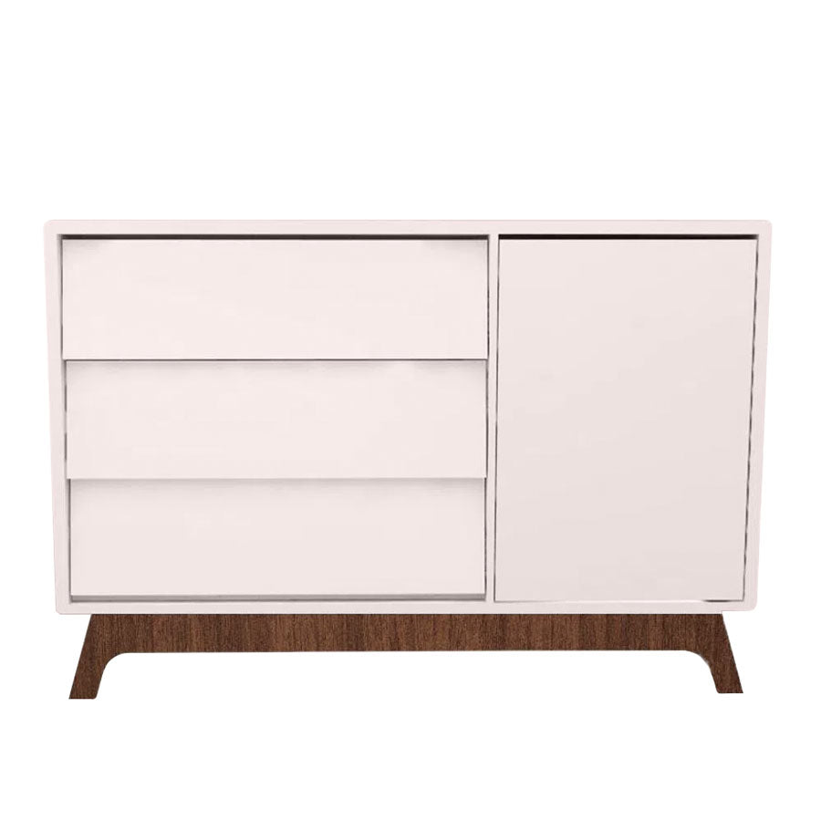 Cômoda de Bebê Raika com Porta Rosa Claro e Pé Mel