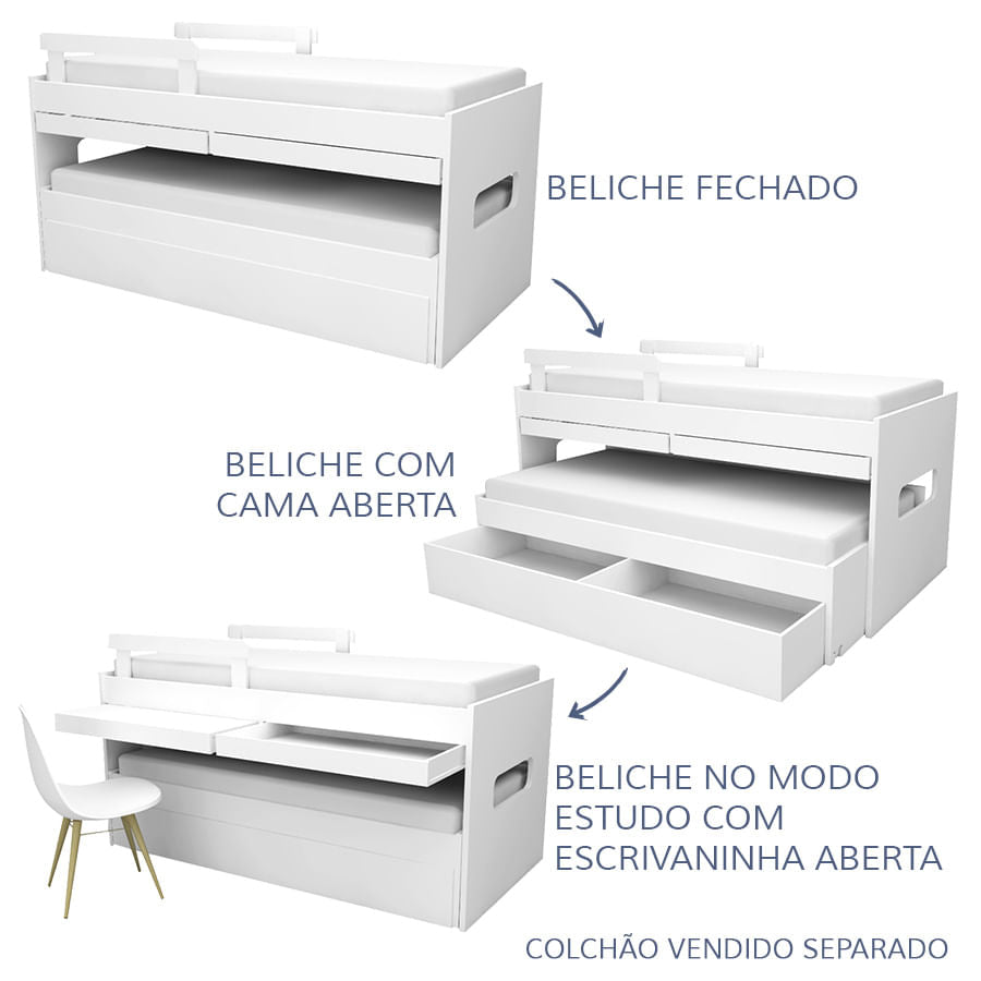 Beliche Multi com Gavetão e Mesa de Estudo Branca