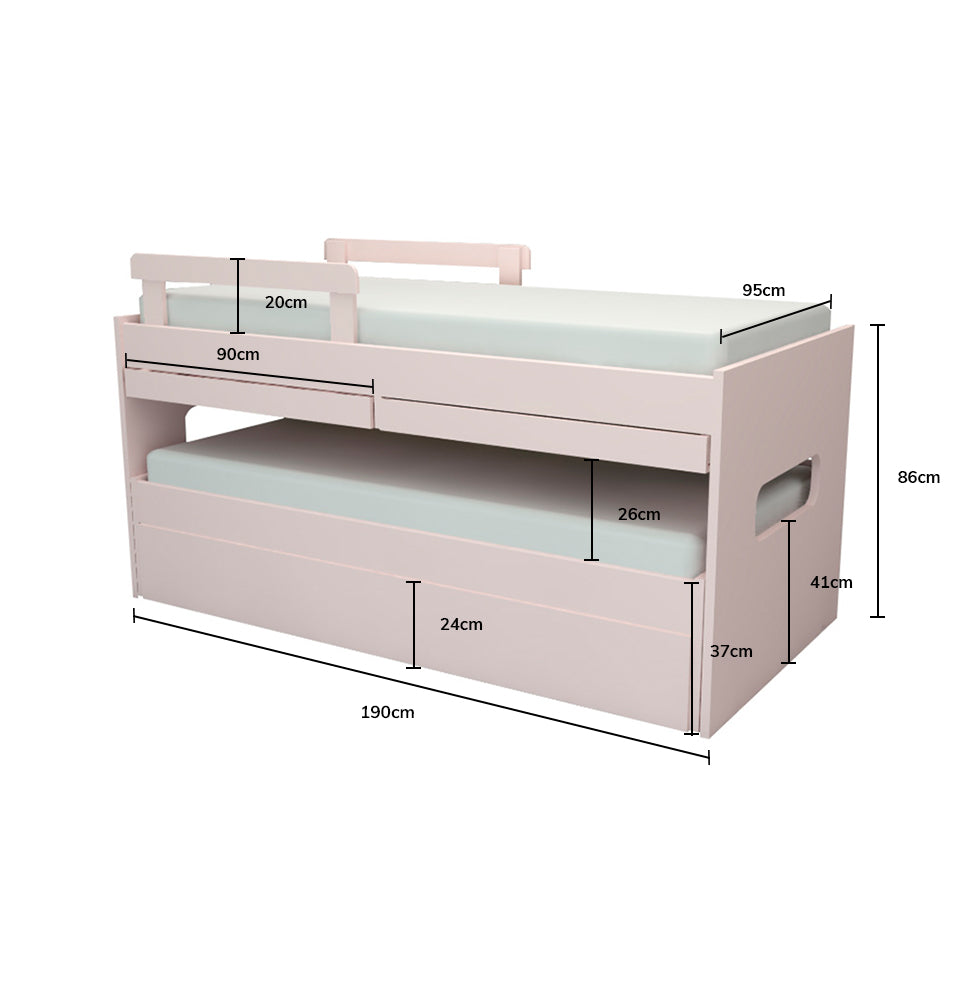 Beliche Multi com 2 Camas, Gavetão e Escrivaninha – Rosa