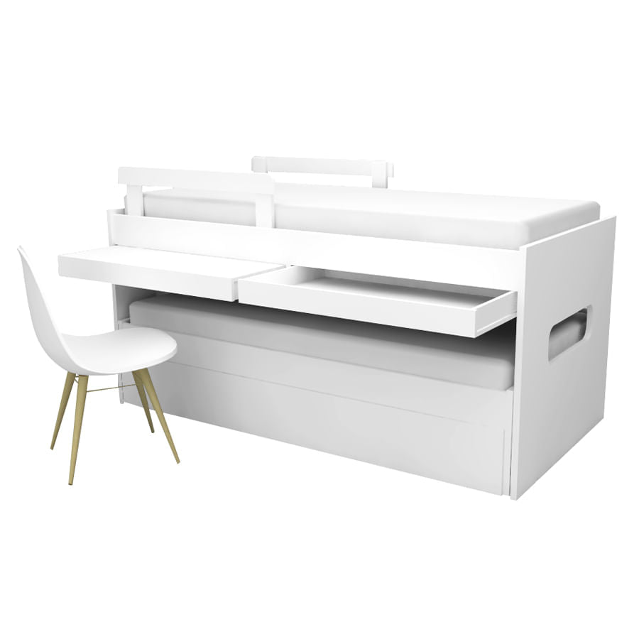 Beliche Multi com Cama Auxiliar e Mesa de Estudo Branca