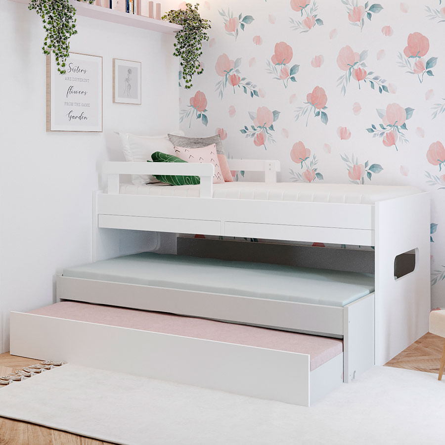 Beliche Multi com Cama Auxiliar e Mesa de Estudo Branca