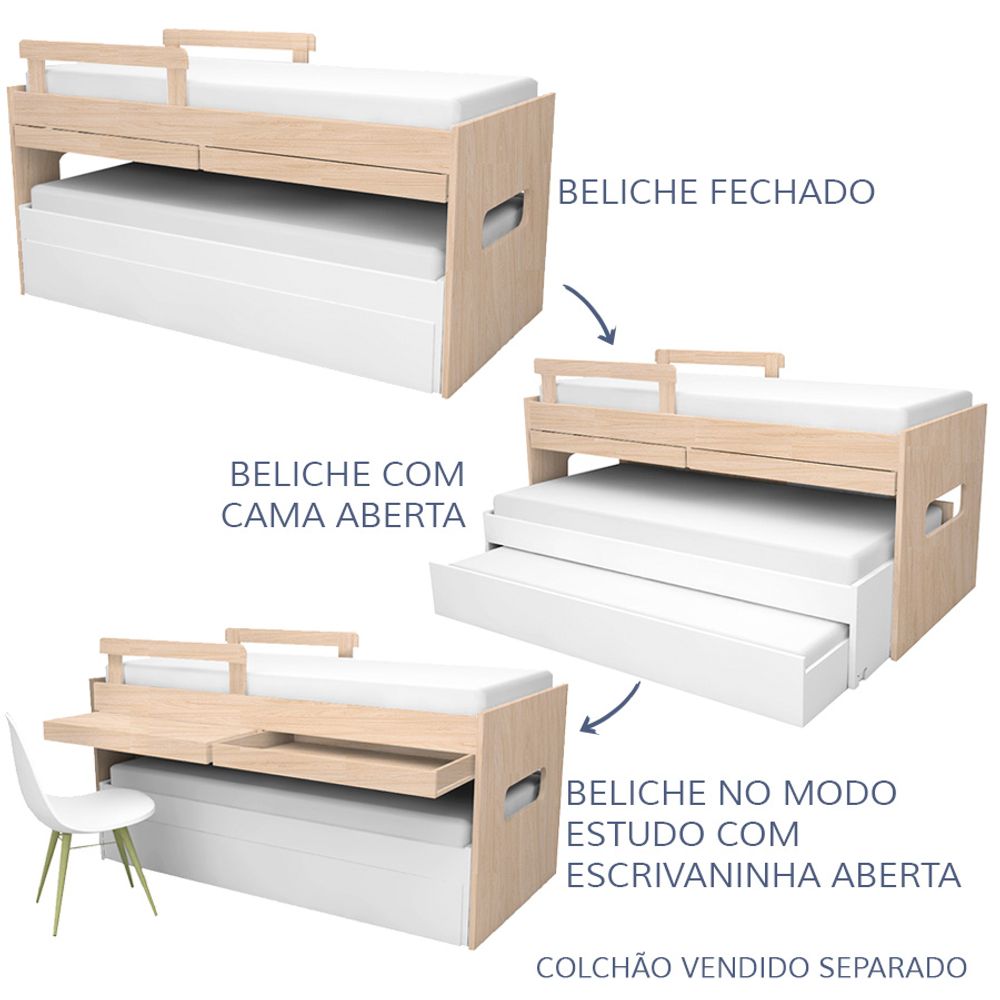 Beliche Multi com Cama Auxiliar e Mesa de Estudo Carvalho