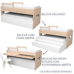 Beliche Multi com Cama Auxiliar e Mesa de Estudo Carvalho