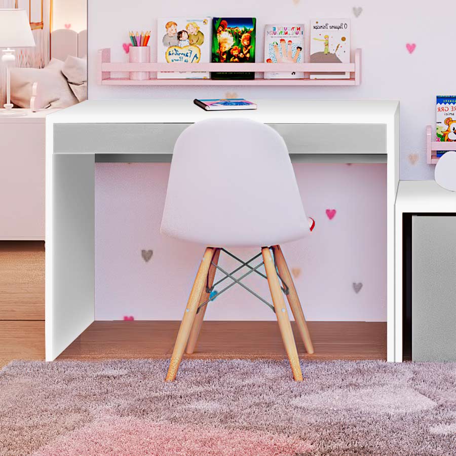 Escrivaninha Up Branca 2 Gavetas Cinza