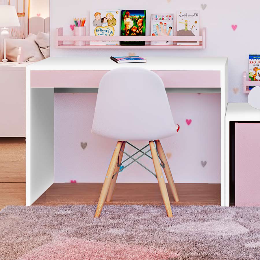 Escrivaninha Up Branca 2 Gavetas Rosa