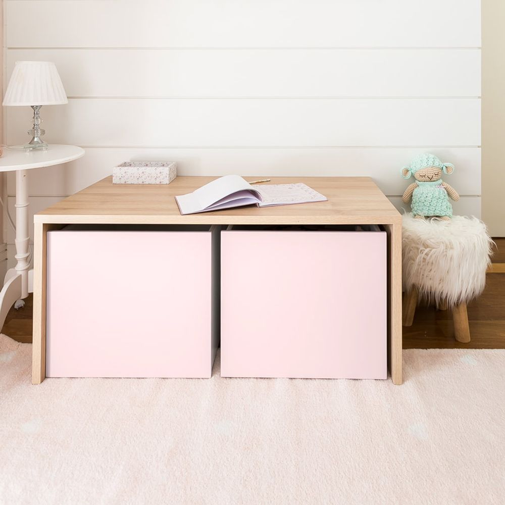Mesa Infantil Up Carvalho com Caixa Rosa