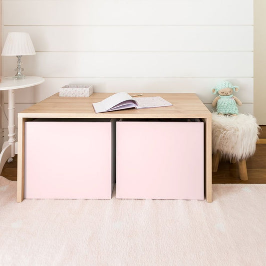 Mesa Infantil Up Carvalho com Caixa Rosa