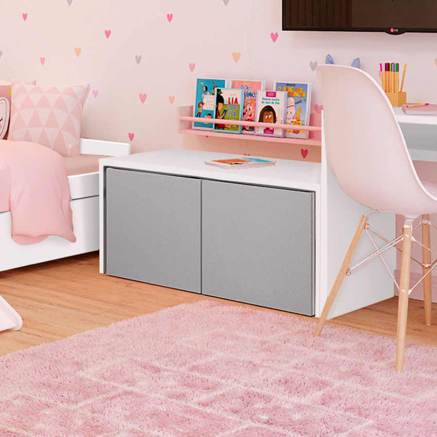 Mesa Infantil Up Branca com Caixa Cinza