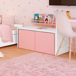 Mesa Infantil Up Branca com Caixa Rosa