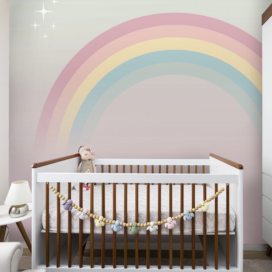 Papel de Parede Infantil Arco Íris Verde - Mural