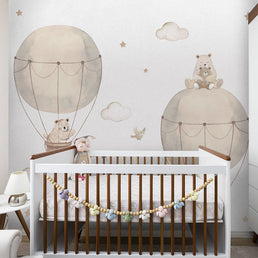 Papel de Parede Infantil Balão com Urso Miguel e Emily - Mural