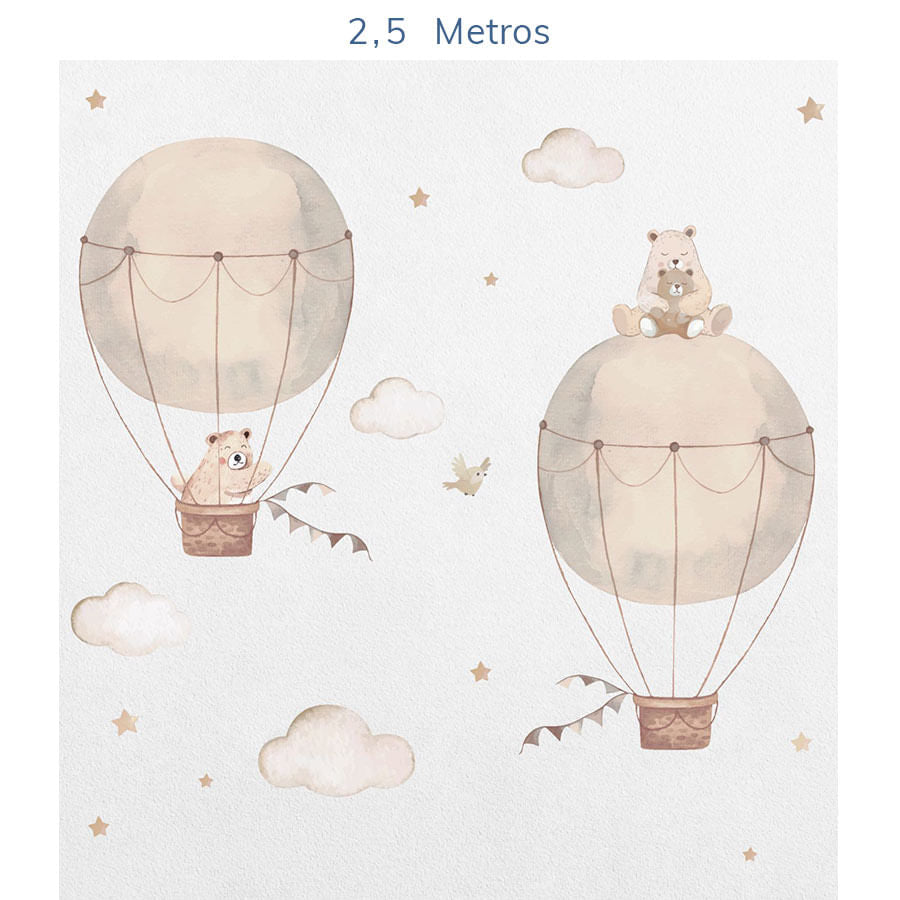 Papel de Parede Infantil Balão com Urso Miguel e Emily - Mural