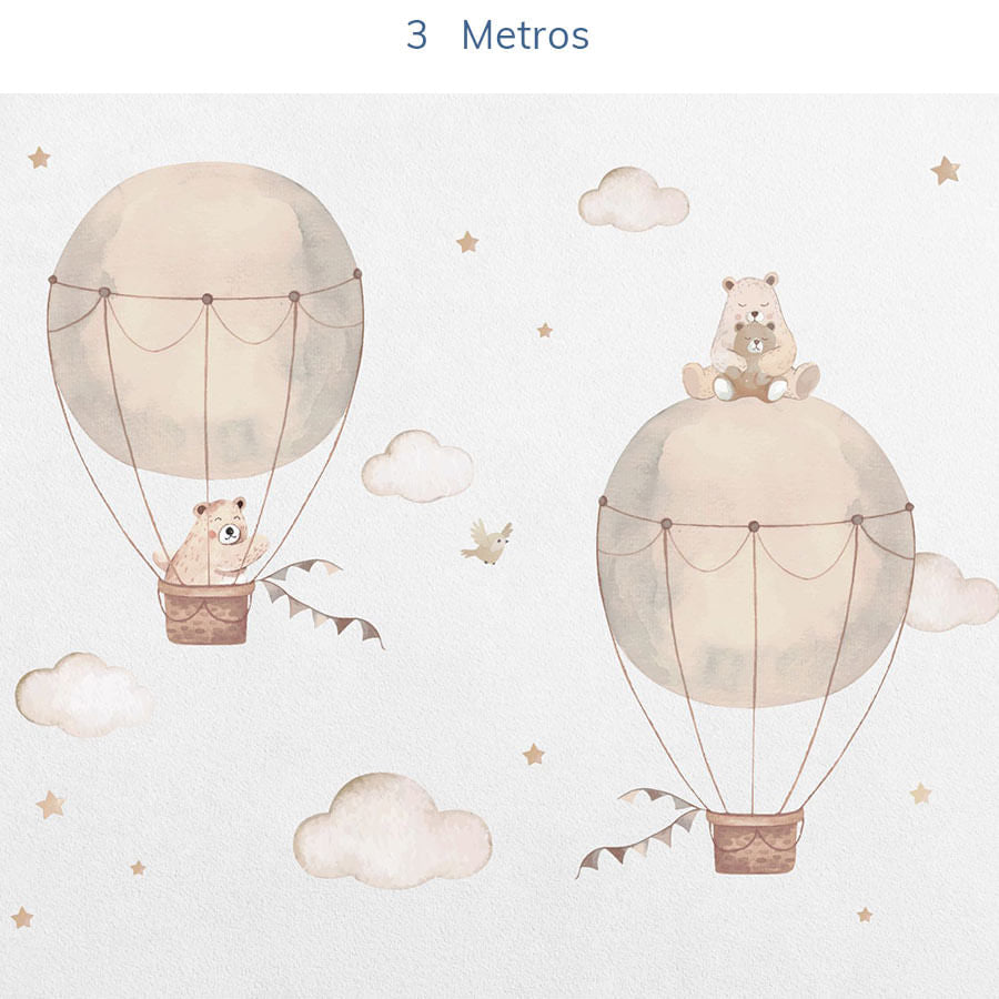 Papel de Parede Infantil Balão com Urso Miguel e Emily - Mural