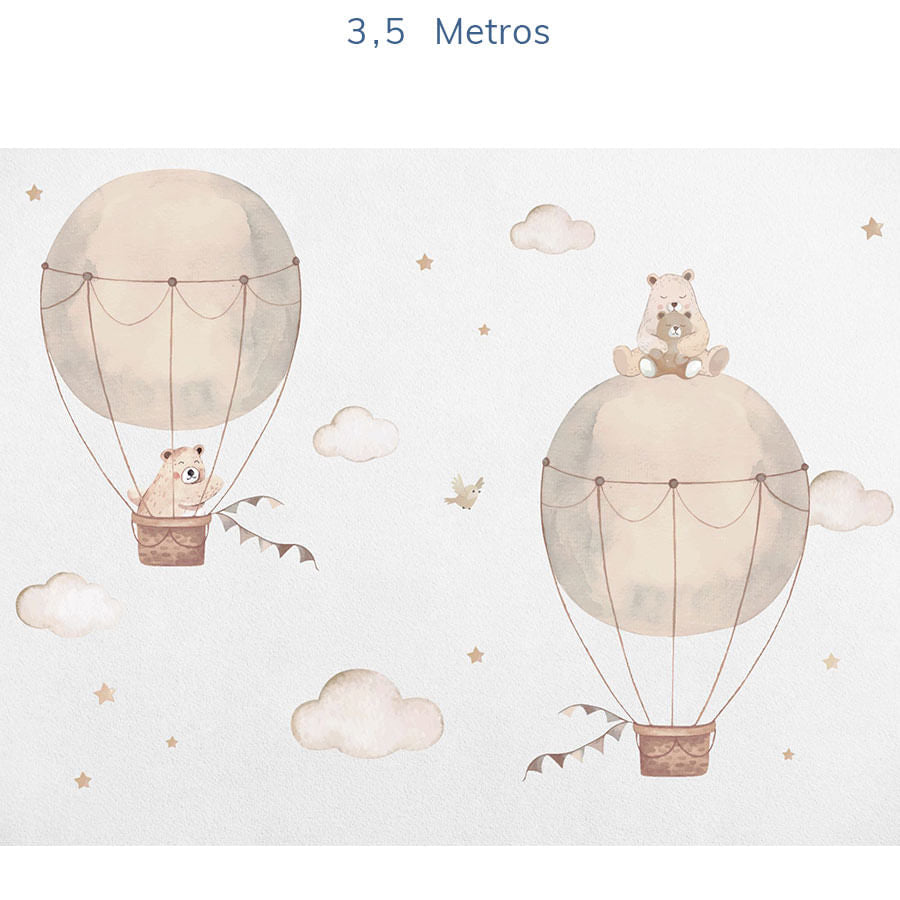 Papel de Parede Infantil Balão com Urso Miguel e Emily - Mural