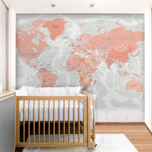 Papel de Parede Infantil Mapa Mundi Geopolítico Cinza - Mural