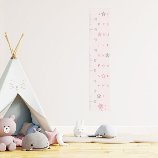 Régua de Crescimento Adesivo Alfabeto Estrela Rosa Claro
