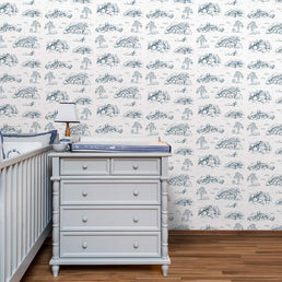 Papel de Parede Infantil Toile de Jouy Azul Polo