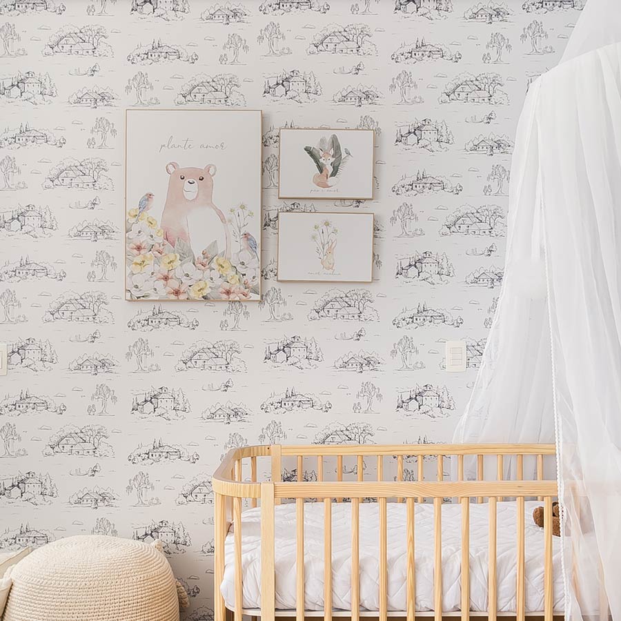 Papel de Parede Toile de Jouy Azul Polo