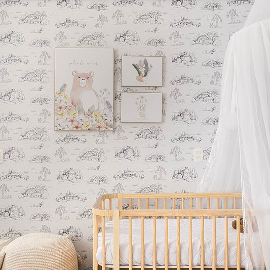 Papel de Parede Toile de Jouy Azul Polo