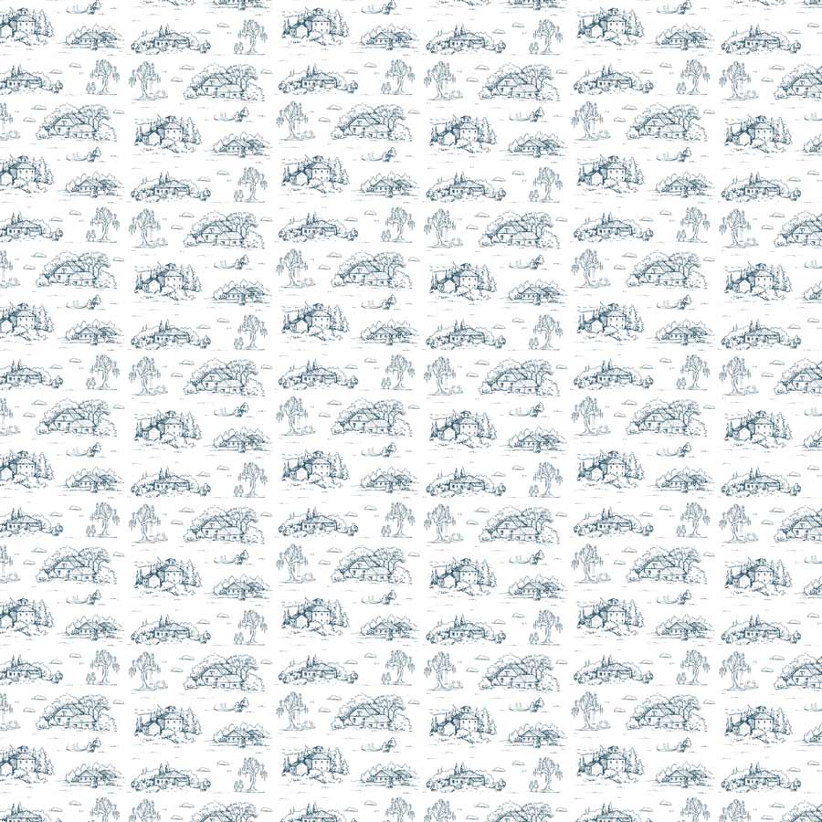 Papel de Parede Infantil Toile de Jouy Azul Polo