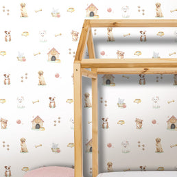 Papel de Parede Infantil Cachorrinhos Rosa