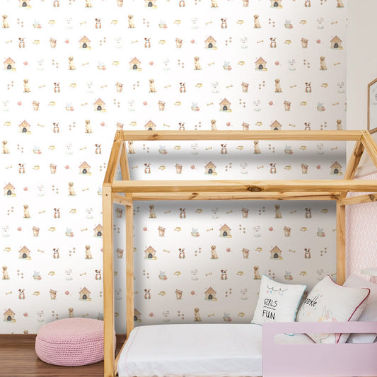 Papel de Parede Infantil Cachorrinhos Rosa