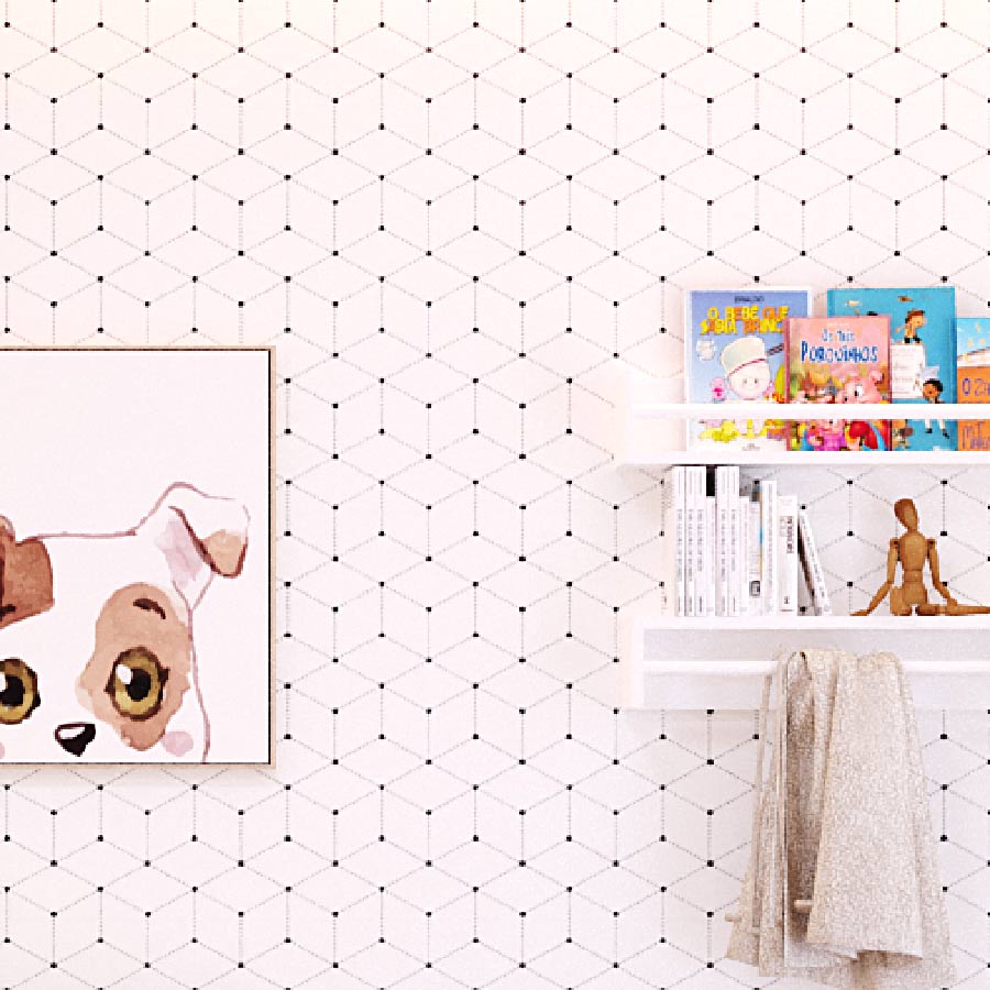 Papel de Parede Infantil Polígono com Pontos Preto