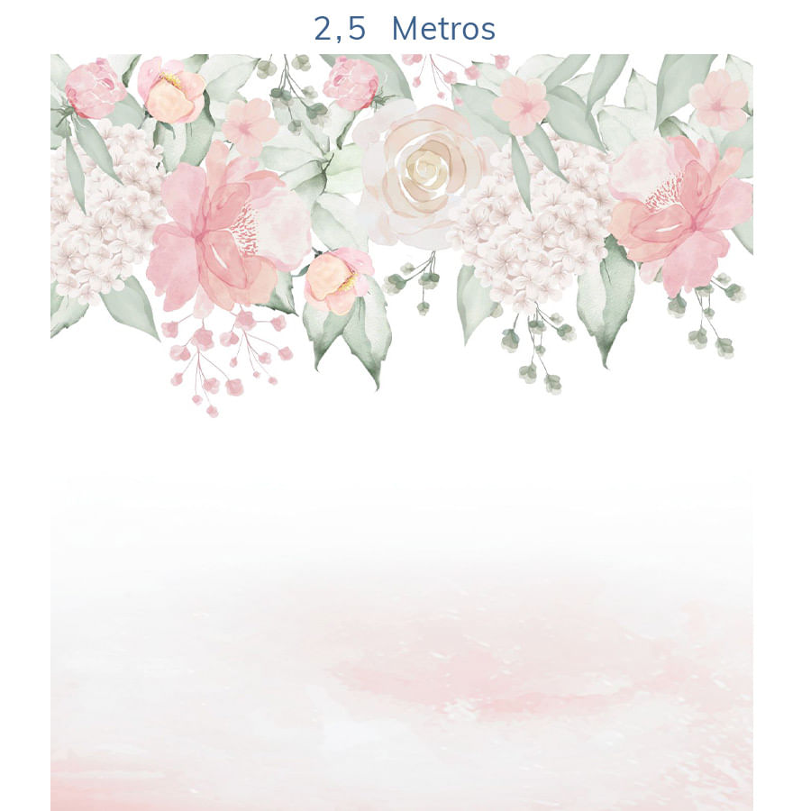 Papel de Parede Infantil Jardim com Rosas Aquarela Rosa - Mural