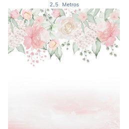 Papel de Parede Infantil Jardim com Rosas Aquarela Rosa - Mural