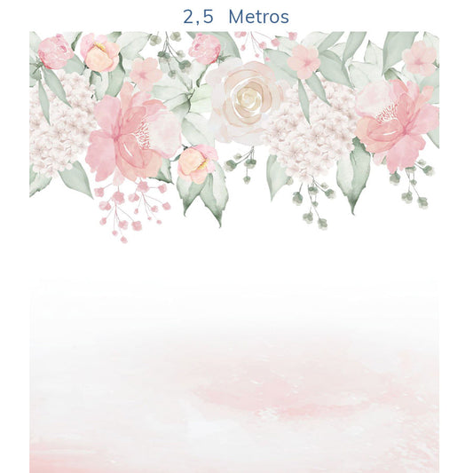 Papel de Parede Infantil Jardim com Rosas Aquarela Rosa - Mural