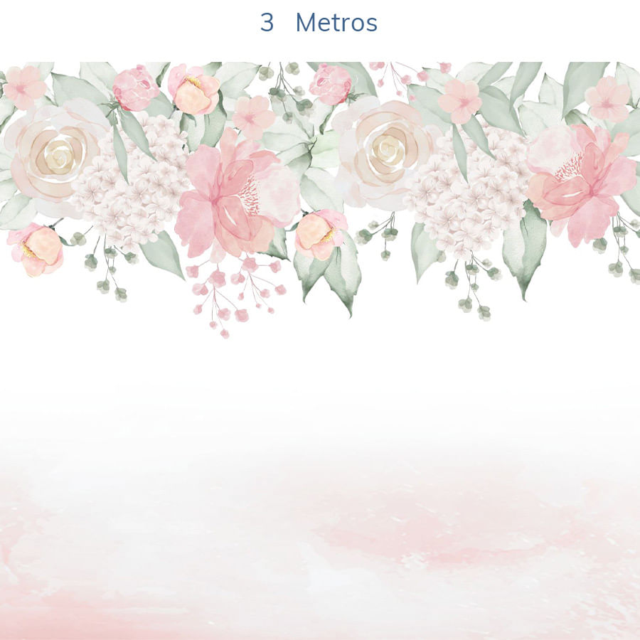 Papel de Parede Infantil Jardim com Rosas Aquarela Rosa - Mural