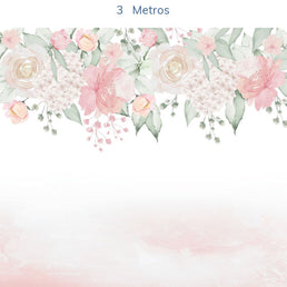 Papel de Parede Infantil Jardim com Rosas Aquarela Rosa - Mural