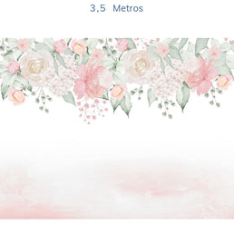 Papel de Parede Infantil Jardim com Rosas Aquarela Rosa - Mural
