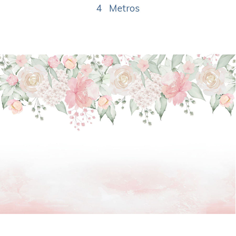 Papel de Parede Infantil Jardim com Rosas Aquarela Rosa - Mural