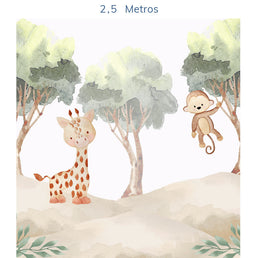 Papel de Parede Infantil Selva Girafa e Macaco - Mural