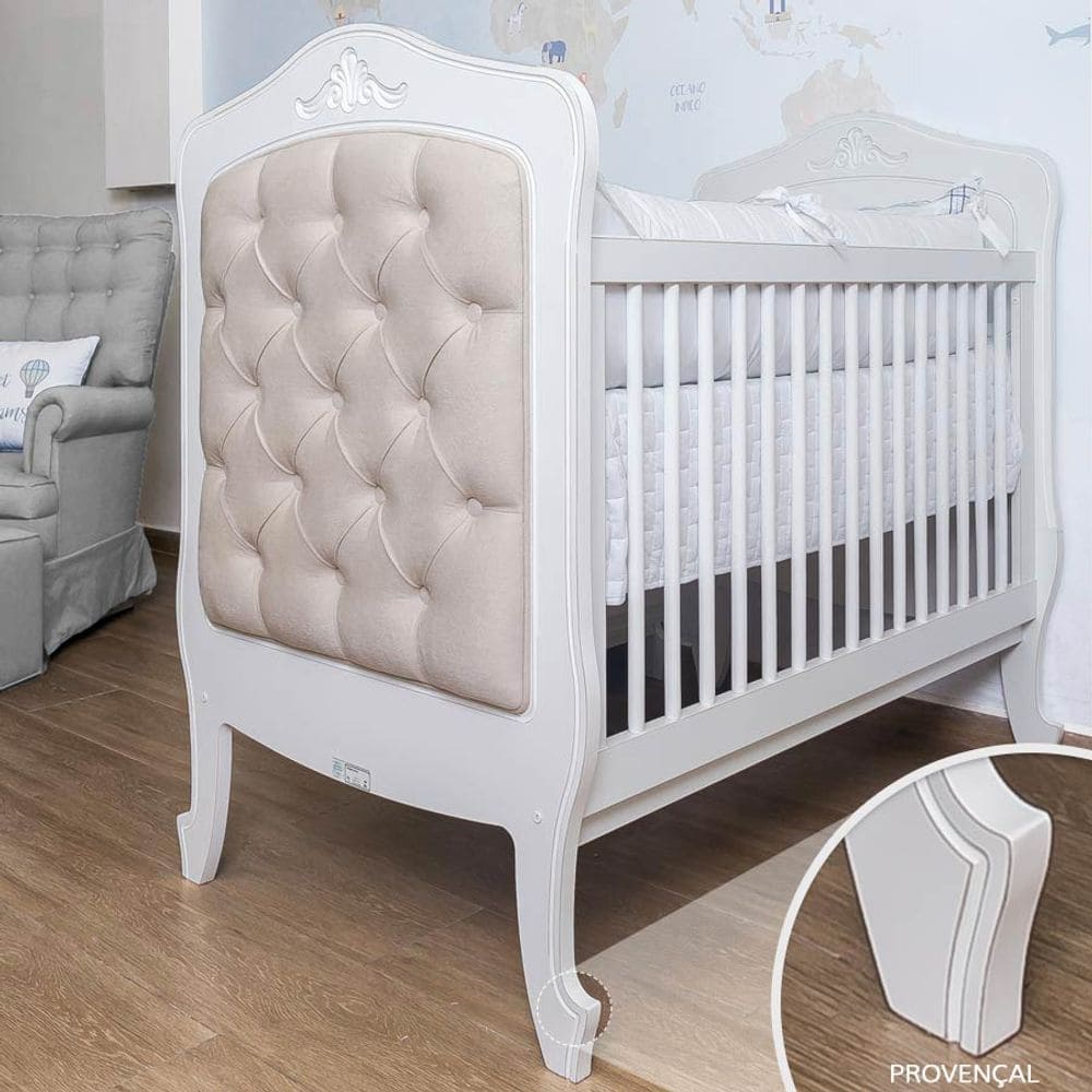 Berço Nóbile Branco Provençal com Capitonê Bege