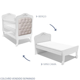 Berço Nóbile Branco Provençal com Capitonê Bege