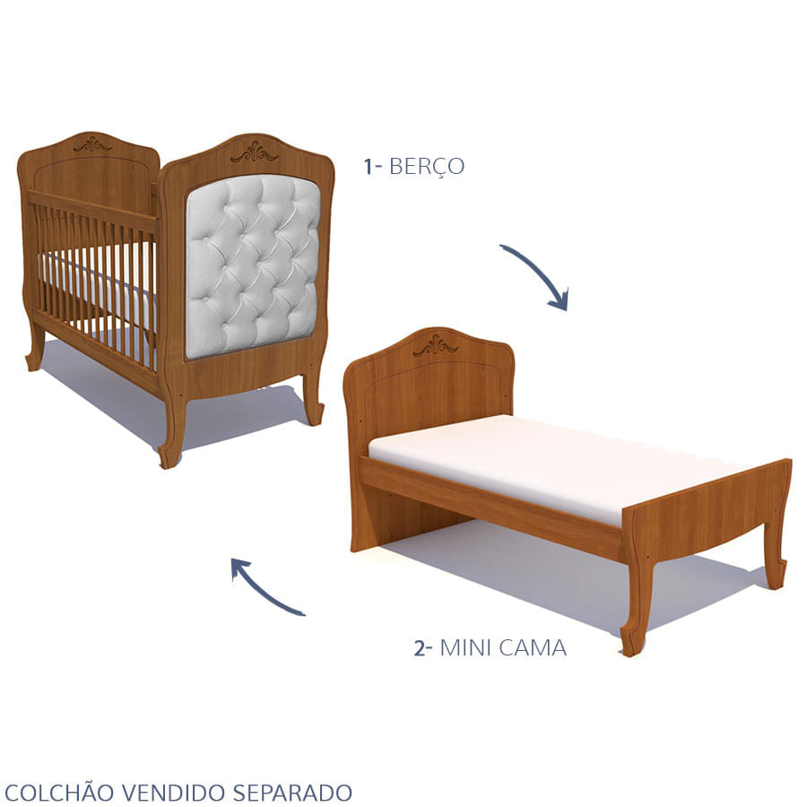 Berço Nóbile Madeira com Capitonê Bege
