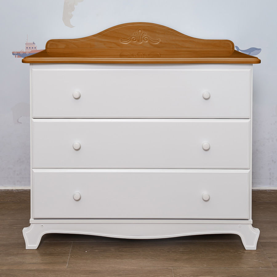 Cômoda Nóbile Branco e Madeira 3 Gavetas