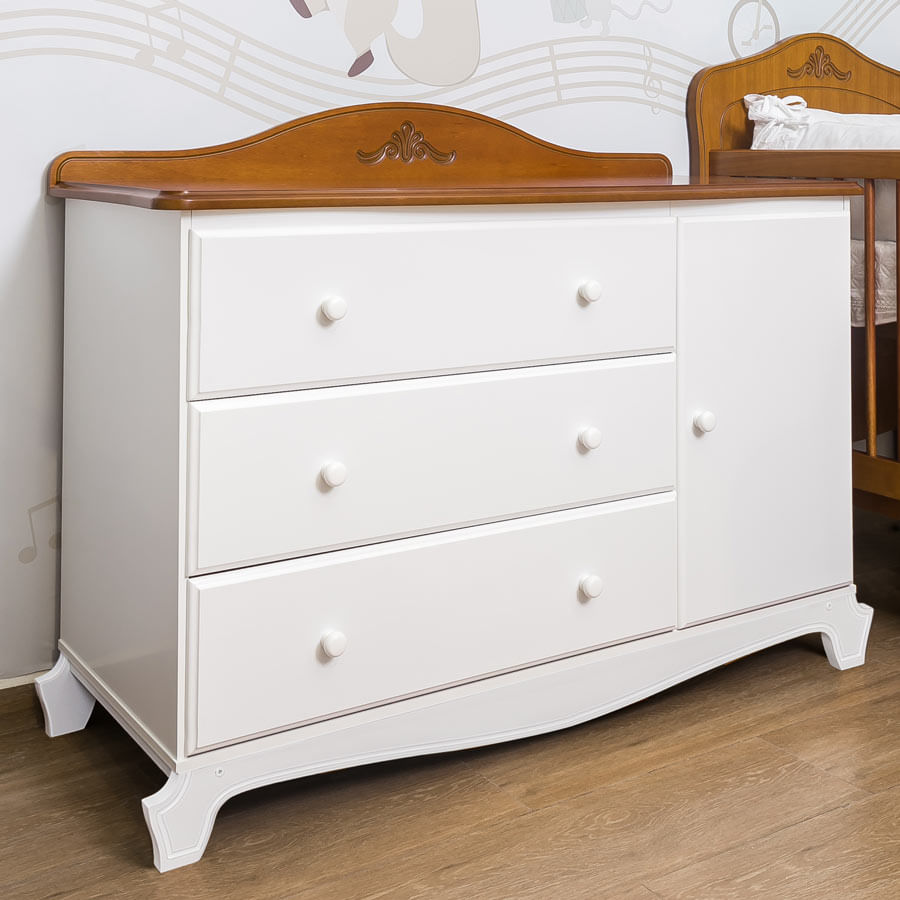 Cômoda Nóbile Branco e Madeira com Porta