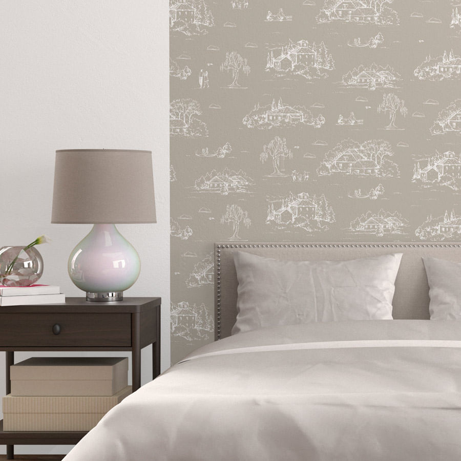 Papel de Parede Toile de Jouy Adulto Bege